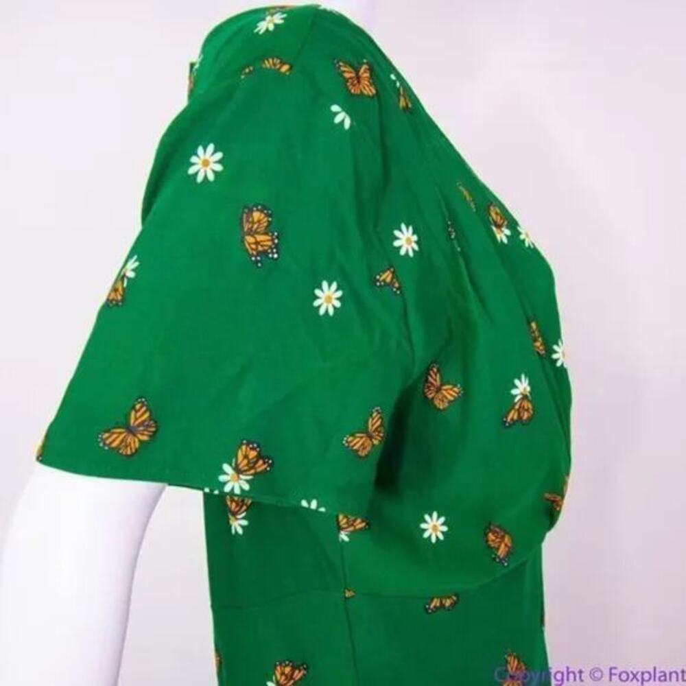Unique Vintage X GB Butterfly And Daisy Flowers Green Dress, size L - Picture 13 of 16
